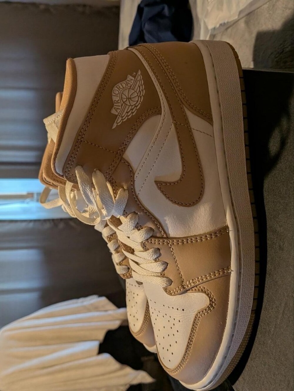 Nike Men’s Sneakers - White & Tan Leather High-Top